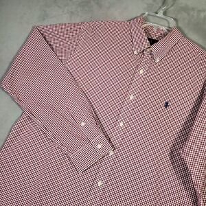 Ralph Lauren Shirt Mens XL Red White Gingham Check Plaid Pony Long Sleeve Preppy